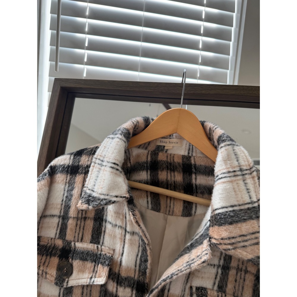 Shop Stevie Plaid Shacket Women's Size M Longline Button Front Jacket Trench - Picture 3 of 8
